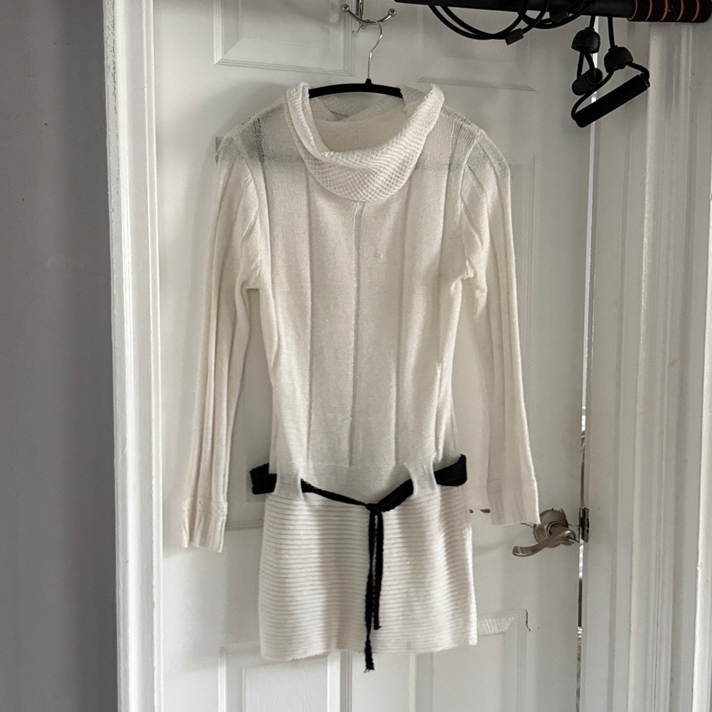Chic White Sweater Dress with Black Details